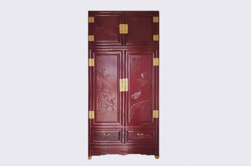 安岳高端中式家居装修深红色纯实木衣柜